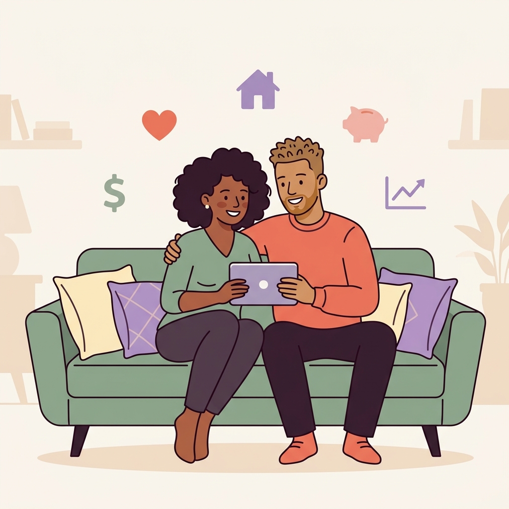 Couple managing finances together with Mutual Save & Split app