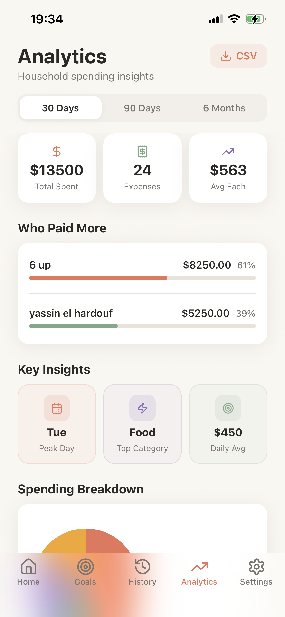 Spending analytics screen