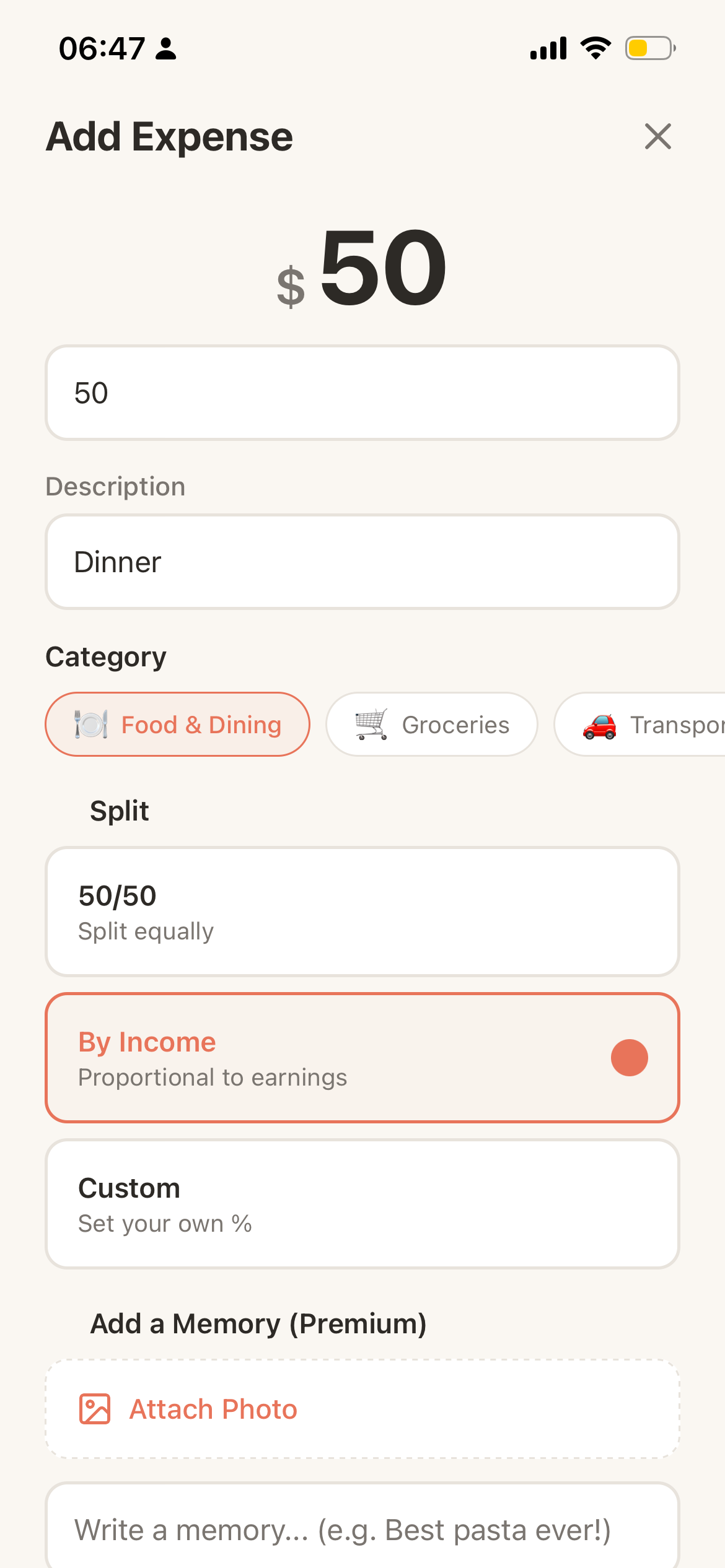 Mutual app shared savings goals screen