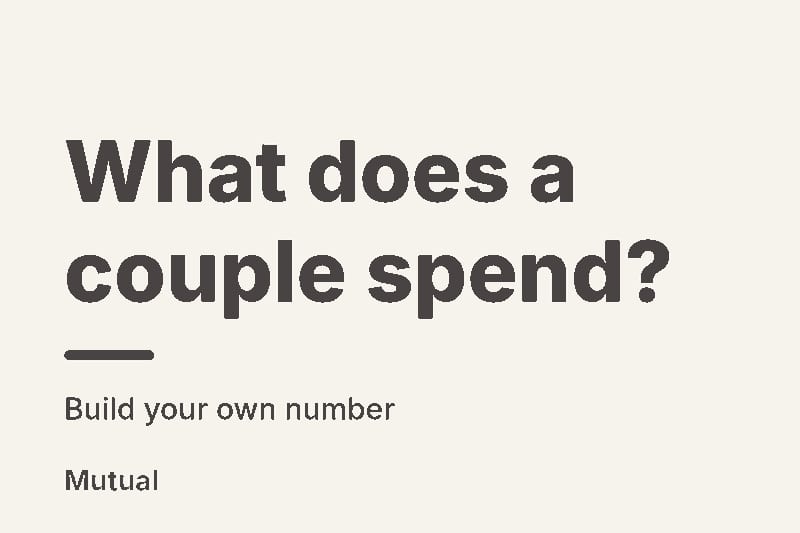 Cream background with bold black text "What does a couple spend?" and a coral underline, the Mutual wordmark in the corner.